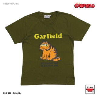 เสื้อยืดสีขาวแตงโม (SUIKA) - เสื้อยืดคอกลม การ์ฟิล์ด ลายGARFIELD นั่งมอง GF.O-046