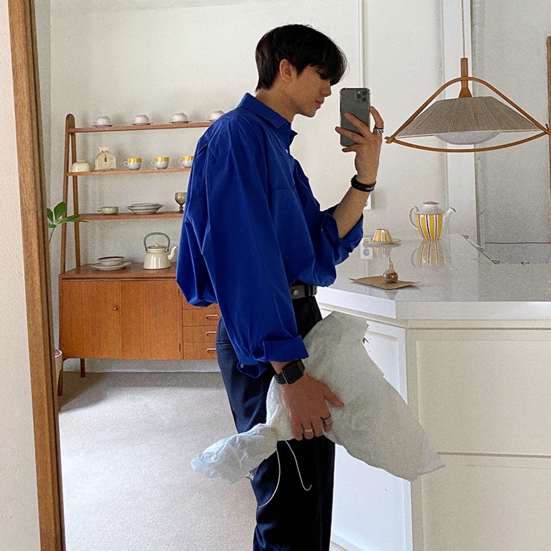 PAPA.XQ LAPIS SHIRT 💙( NEW! เสื้อเชิ้ตสีพื้น เกาหลีเกาใจ ✨)พร้อมส่ง🔥 - รูปที่ 3