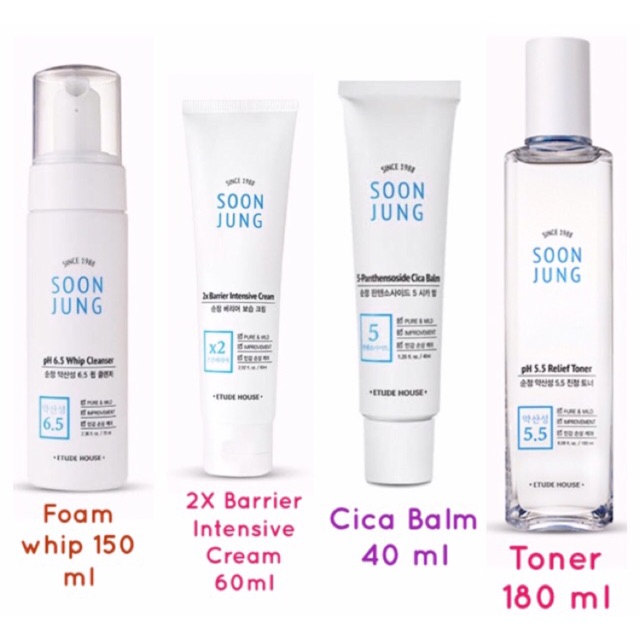 Etude House Soon Jung Panthensoside Cica Balm / 2x Barrier Intensive Cream / Toner/ Emulsion/ Whipped Cleanser