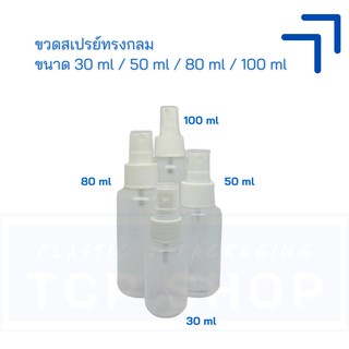 [30 ml / 50 ml / 80 ml / 100 ml] ขวดสเปรย์ ขวดกลม หัวสเปรย์อย่างดี! เนื้อPPทนสารเคมี/ขวดแอลกอฮอล์