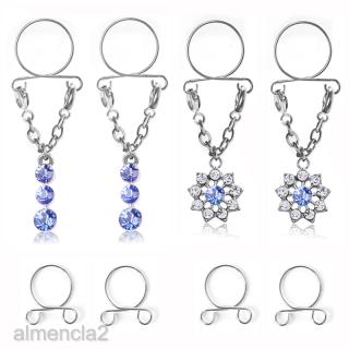 [ALMENCLA2] 8 pcs Diamond Women Nipple Ring Non-piercing Clip On Adjustable Loop Rings