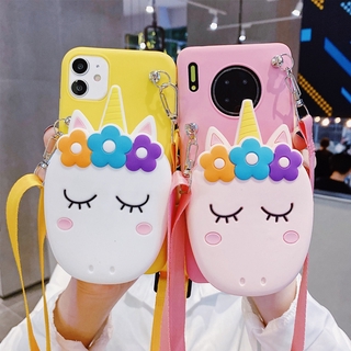 Samsung Galaxy A9 A7 2018 A750 A5 2016 A6 A8 2018 A2 J4  A920 A9S Core การ์ตูนน่ารักยูนิคอร์นซิปกระเป๋าสตางค์นุ่มเคสคลุมโทรศัพท์