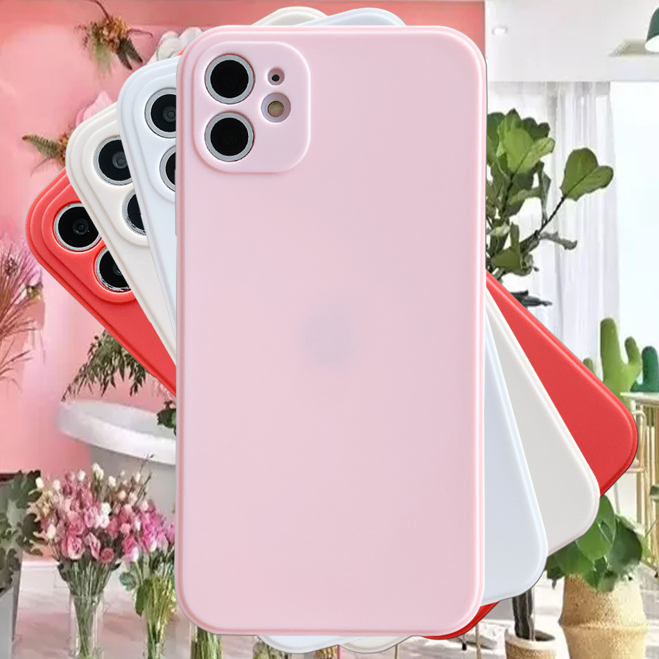 ใหม่ เคสโทรศัพท์มือถือ ซิลิโคนนิ่ม กันรอยกล้อง สีขาว ชมพู สําหรับ iphone 6 6s 7 8 plus XR 11 12 mini pro max