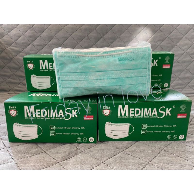 หน้ากากอนามัย 3 ชั้น สีเขียว Medimask