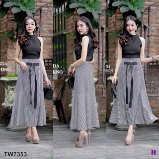 7353 Maxi Dress เดรสแขนกุดลายริ้ว