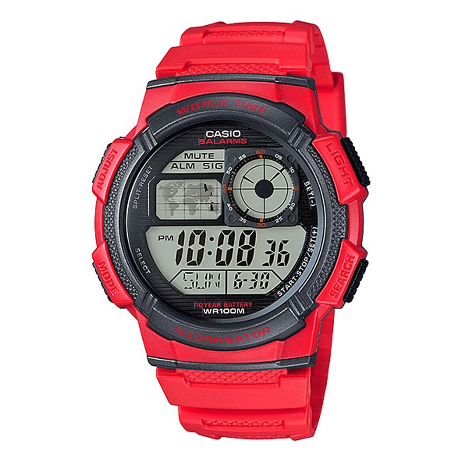 Casio Standard นาฬิกาข้อมือผู้ชาย สายเรซิน รุ่น AE-1000W,AE-1000W-4A,AE-1000W-4AVDF - สีแดง
