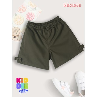 FS-2030331 Shorts with bow dark green กางเกงขาสั้นติดโบว์ปลายขา สีเขียวเข้ม เหมาะสำหรับเด็ก อายุตั้งแต่ 3-12 ปี