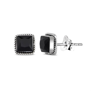 Silver thai 925 Silver Dark Blue Sapphire Square Stud Earringgต่างหูสตั๊ดสี่เหลี่ยมเงินสีน้ำเงินเข้มแซฟไฟร์ 925