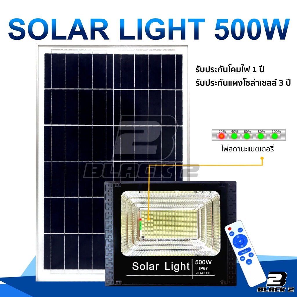 JD500W Solar Light แผ่นใหญ่ โคมไฟโซล่าเซล โคมไฟพลังงานแสงอาทิตย์ แสงสีขาว ไฟโซล่าเซลล์ กันน้ำ IP67 ไฟ Solar Cell โคมไฟสป