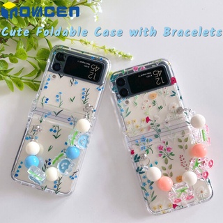 Inovagen เคสโทรศัพท์ ลายการ์ตูนน่ารัก พับได้ พร้อมสายคล้องข้อมือ สําหรับ Samsung Galaxy Z Flip 4 Flip 3