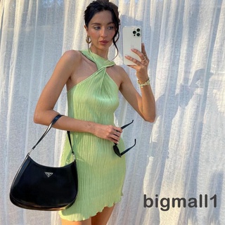 Bigmall- ชุดเดรสสั้น เปิดไหล่ แขนกุด สีพื้น สําหรับผู้หญิง