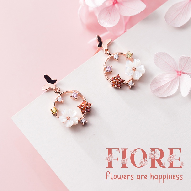 Fiore Earrings ต่างหูเงินแท้ จัดส่งฟรี