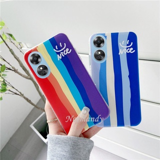 Ready Stock เคส Smartphone Case OPPO A17 A77s A77 5G A57 4G 2022 New Creative Rainbow Stripe Couples Casing Silicagel Transparent Soft Case Shockproof Protection Cover เคสโทรศัพท์