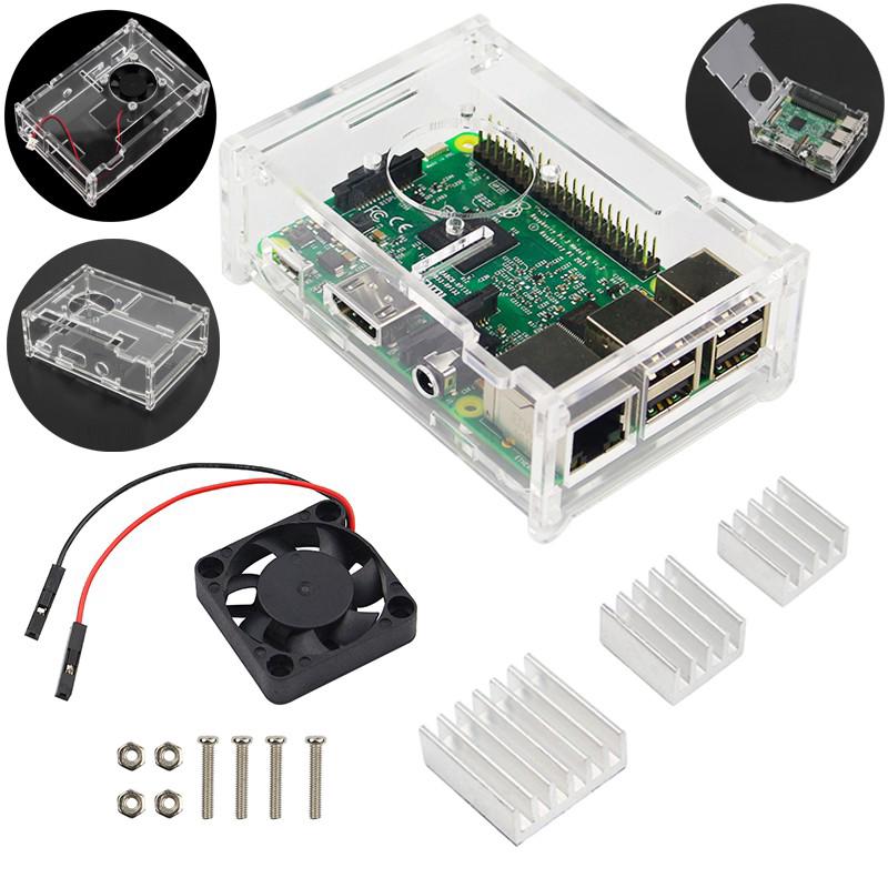 Clear Acrylic Case Enclosure Box+DC 5V Cooling Fan+Heatsink Raspberry Pi 2/3/ B+