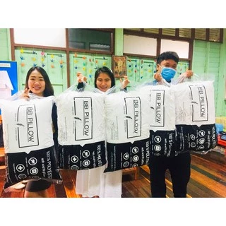 หมอนขนห่านเทียม รุ่น Soft and Fit สีขาวริ้ว ใยสังเคราะห์ 100% เกรด A ซักเครื่องได้