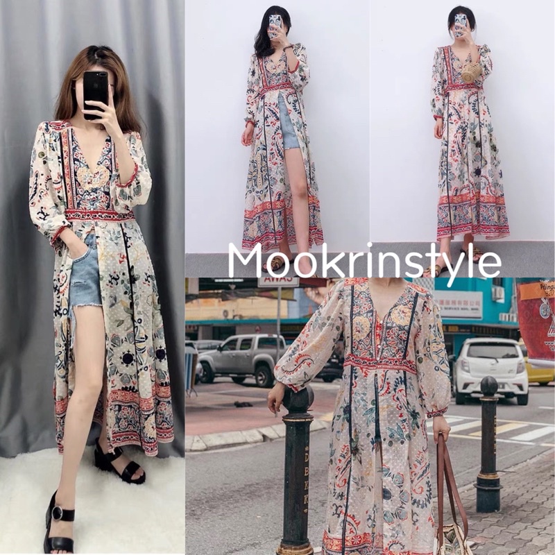 Mookrinstyle Bohemians dress เดรส/เสื้อคลุมยาว ใส่ได้ทั้ง 2 แบบงานสวยมากผ้าพิมพ์ลายใส่สบาย ใส่ไปเที่ยว สวยมาก