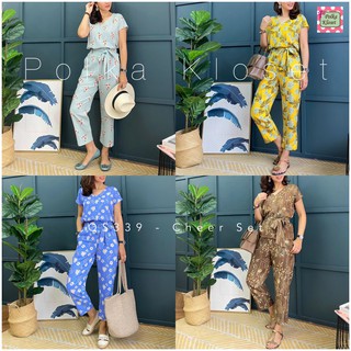 Cheer Set ชุด 3 ชิ้น *พร้อมสายผูก ผ้า cotton เกาหลีนิ่มพิมพ์ลาย นุ่มมมมสบาย ระบายอากาศดีค่ะ คอ V