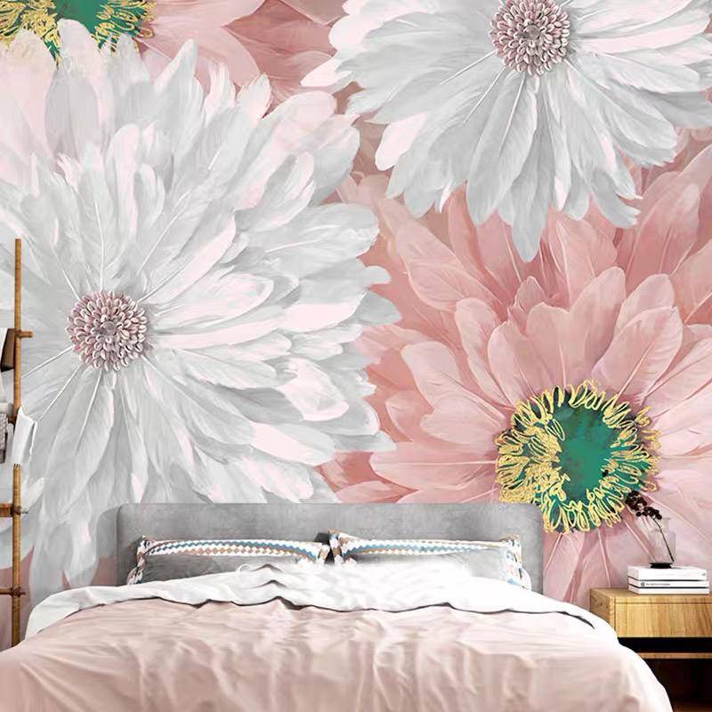 กระดาษติดผนังขนาดที่กําหนดเองสติกเกอร์ตกแต่งบ้าน Plume Chrysanthemum แห้งดอกไม้วอลล์เปเปอร์ภาพจิตรกรรมฝาผนังสําหรับห้องนอนพื้นหลัง三维 กระดาษผนังดอกไม้ตกแต่งบ้าน