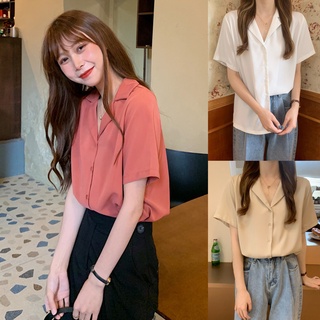 Korean🧧 เสื้อเชิ้ตสีพื้นสไตล์เกาหลี 3 สี แขนสั้น