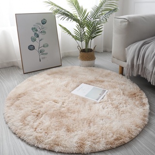 Circle Shaggy Rug ห้องนั่งเล่นห้องนอนพรมปูพื้น Fluffy Mat Anti-Skid