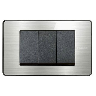RUMOS PLUS Aluminium Frame 3 Gang 2 Way รูมอสพลัส สวิตช์  3G(ปุ่มเล็ก) สองทาง พร้อมกรอบสีอลูมิเนียม