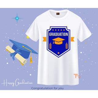 เสื้อยืดรับปริญญา ลายบัณฑิต congratulations แสดงความยินดี สีขาว เนื้อผ้านุ่ม ใส่สบาย ไม่ยับง่าย สกรีนสีคมชัด