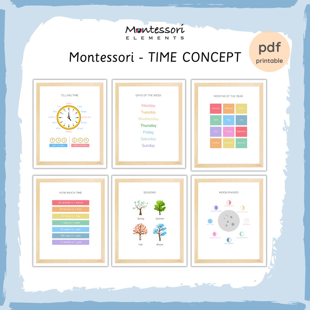 Montessori Elements - TIME, MONTHS, MOON PHASES, Montessori Geography, Montessori Cards, สื่อการสอนมอนเตสซอรี่ บัตรคำ