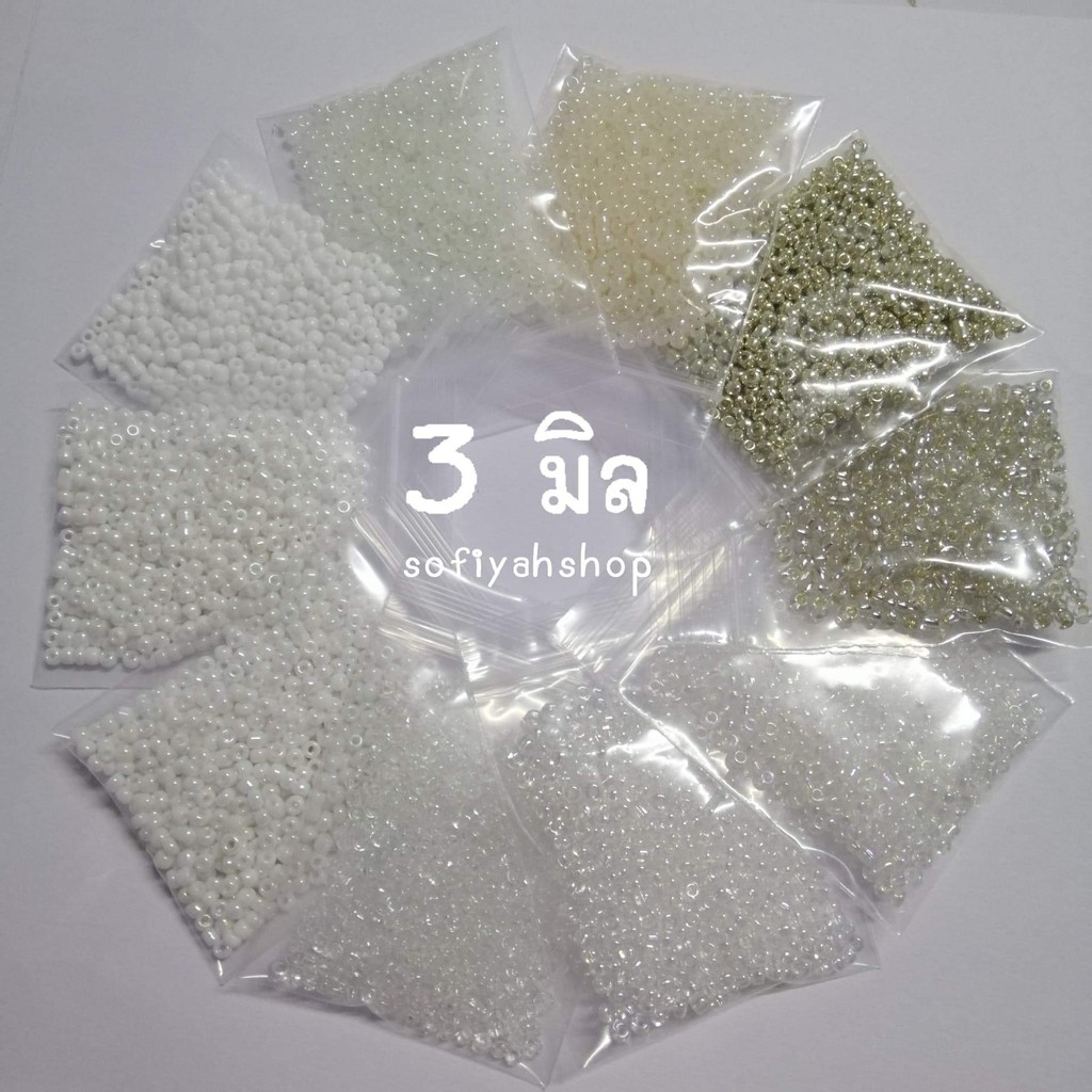 ลูกปัดแก้วเม็ดทราย ขนาด 3 มิล (ถุง 15 กรัม) มีสีเยอะกว่าภาพปก