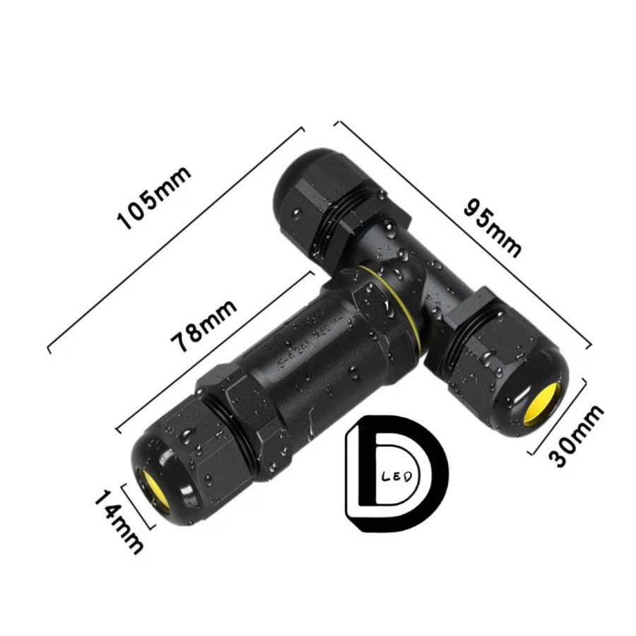 IP68 Connector Waterproof Cable Connection 2 ดวง 2 กิ่ง รุ่น T