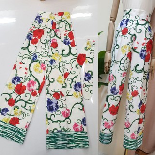 New Rose korea pants กางเกงลายสวยพร้อมผ้าผูกเอว