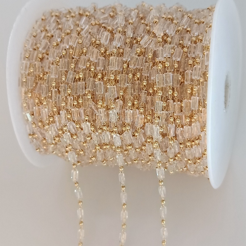 สายโซ่ลูกปัด ชุบทอง 14k ประดับเพทาย ทรงสี่เหลี่ยม ขนาดเล็ก เครื่องประดับ DIY