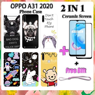 2 IN 1 เคสโทรศัพท์ OPPO A31 2020 พร้อมกระจกนิรภัยกันรอยหน้าจอเซรามิค แบบโค้ง ฟิล์มนิรภัย การ์ตูน