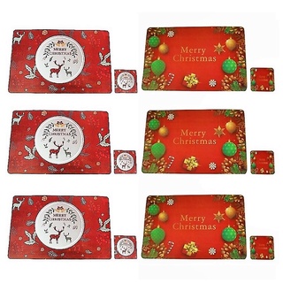 แผ่นรองจาน และ ที่รองแก้ว คริสมาส ที่รองแก้ว ที่รองจาน ของตกแต่งคริสมาส Christmas Placemat + Glass Mat Table Set