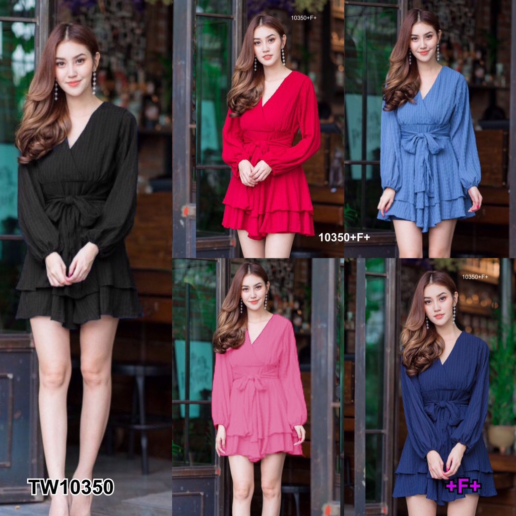 G10350 จั๊มสั้นคอวีแขนยาว