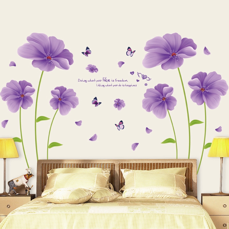 【Deowuu】สติ๊กเกอร์ติดผนัง ดอกไม้สีม่วงดอกไม้จินตนาการสติ๊กเกอร์ติดผนังสติ๊กเกอร์ติดผนังห้องนอนห้องนั่งเล่น