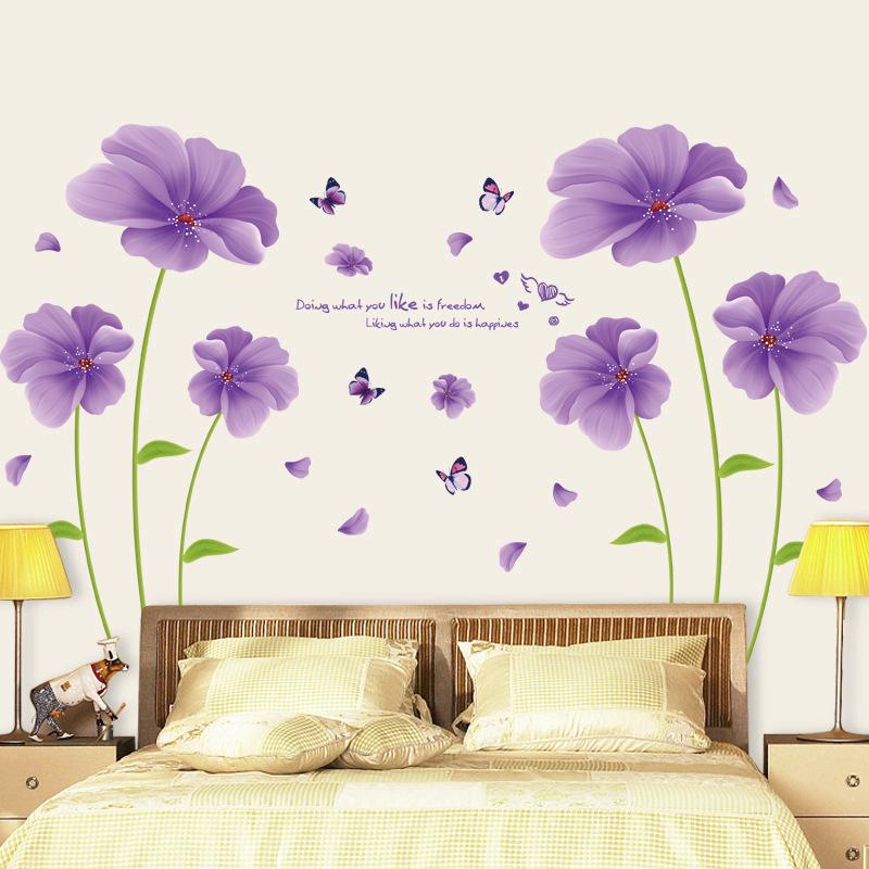 【Zooyoo】สติ๊กเกอร์ติดผนัง ดอกไม้สีม่วงดอกไม้จินตนาการสติ๊กเกอร์ติดผนังสติ๊กเกอร์ติดผนังห้องนอนห้องนั่งเล่น
