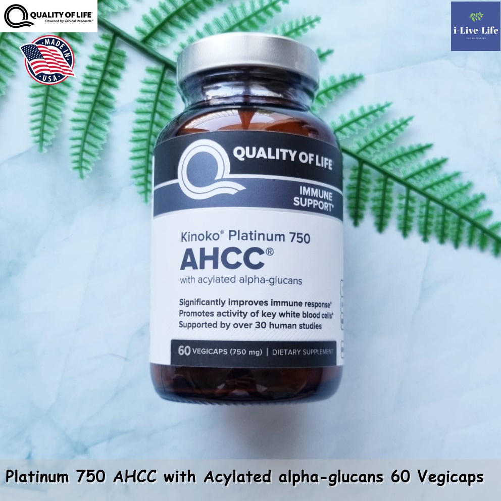 เอเอชทีซี Kinoko Platinum AHCC 750 mg 60 Vegicaps - Quality of Life Labs #สูตรพรีเมี่ยม