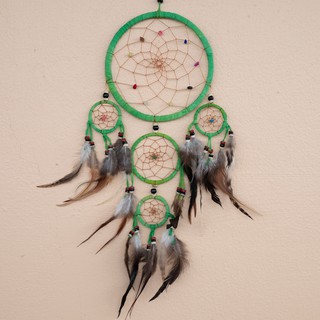 Dream Catcher ตาข่ายดักฝัน งาน Handmade สีเขียวทำจากหนังเทีนมแข็งแรง สีเขียว ตกแต่งบ้าน