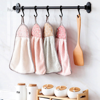 Hueqrh hangable coral fleece hand towel rag kitchen cleaning towel lint-free absorbent dish cloth