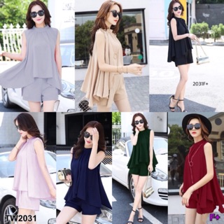 Set เสื้อแขนกุดสีพื้น หน้าสั้น-หลังยาว+กางเกงขาสั้น (2031)