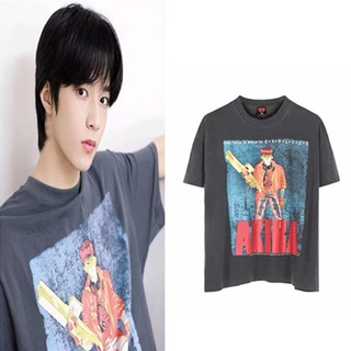 เสื้อยืดแขนสั้นลําลอง ผ้าฝ้ายแท้ พิมพ์ลายการ์ตูน Liu Yaowen Akira ทรงหลวม แฟชั่นฤดูใบไม้ผลิ และฤดูร้อน สไตล์ญี่ปุ่น สําห