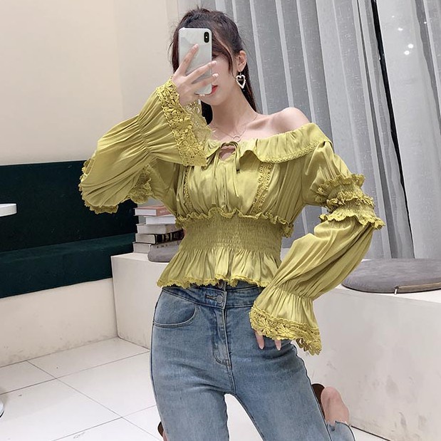 Korean Off-Shoulder Lace Top main image 1