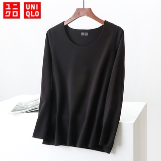 Uniqlo เสื้อยืดแขนยาว คอกลม ผ้ากํามะหยี่ ให้ความอบอุ่น สไตล์เยอรมัน แฟชั่นฤดูใบไม้ร่วง และฤดูหนาว สําหรับผู้หญิง