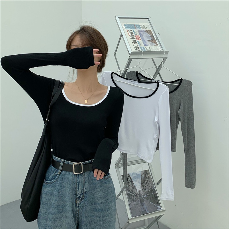 【WJZ】เสื้อยืดแขนยาวผู้หญิงสไตล์เกาหลี【6857】