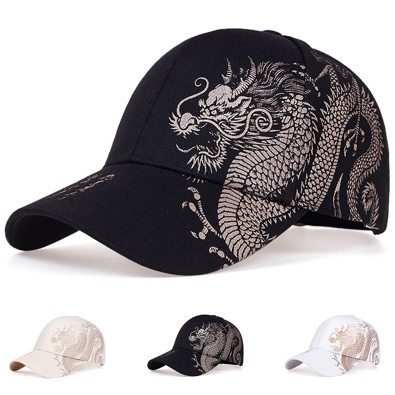 ใหม่UnisexเบสบอลหมวกZwart Verstelbare Stijalหมวกมังกรพิมพ์สบายๆSnapback HoedenกระดูกHip Hop Hoed Zon