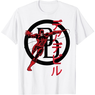 ROUND คอลูกเรือเสื้อยืด ผ้าฝ้าย พิมพ์ลาย Marvel Daredevil Kanji Portrait Unit Screen สําหรับผู้ชาย-4XL