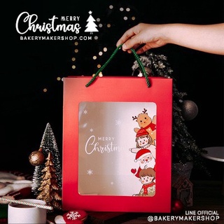 Christmas Friends Bag ถุงกระดาษ เชือกหิ้ว หน้าต่างใสพิมพ์ลายคริสต์มาส 5 ใบ ถุงกระดาษ ถุงหูหิ้ว ถุงของขวัญ ถุงหิ้ว