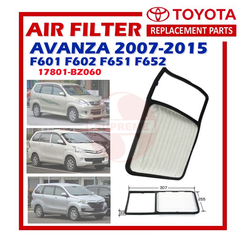 S2U กรองอากาศรถยนต์ Toyota Avanza 1.5 F601 F602 F651 F652 2007-2015 17801-BZ060 A-1502 Penapis Angin