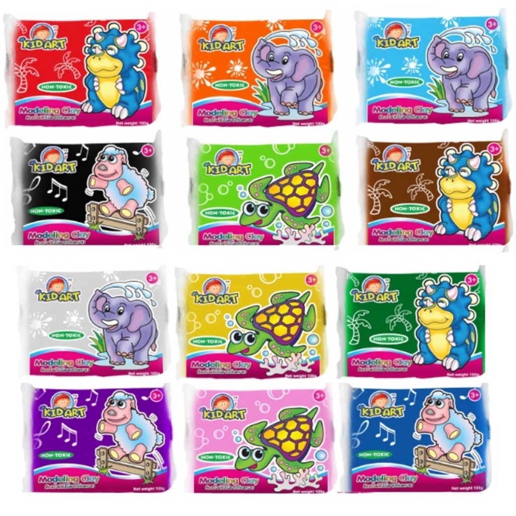 ดินน้ำมัน ดินน้ำมันปลอดสารพิษ ขนาด 100 ต่อก้อน มีให้เลือก 12 สี แบนด์ Kids Art ราคาต่อ 1 ก้อน