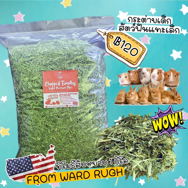 🔥ลดด่วน99🔥หญ้าทิโมธีสับหยาบ 1kg.หญ้ากระต่ายเด็ก หญ้าแกสบี้อาหารเต่าบก